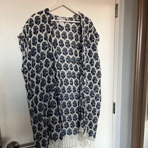 NWOT J. Crew Navy and White Print Beach Cover Up